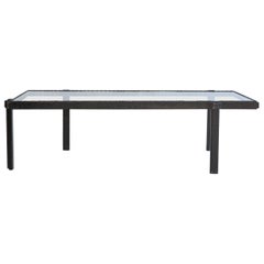 Rectangular Brutalist Iron and Glass Cocktail Table