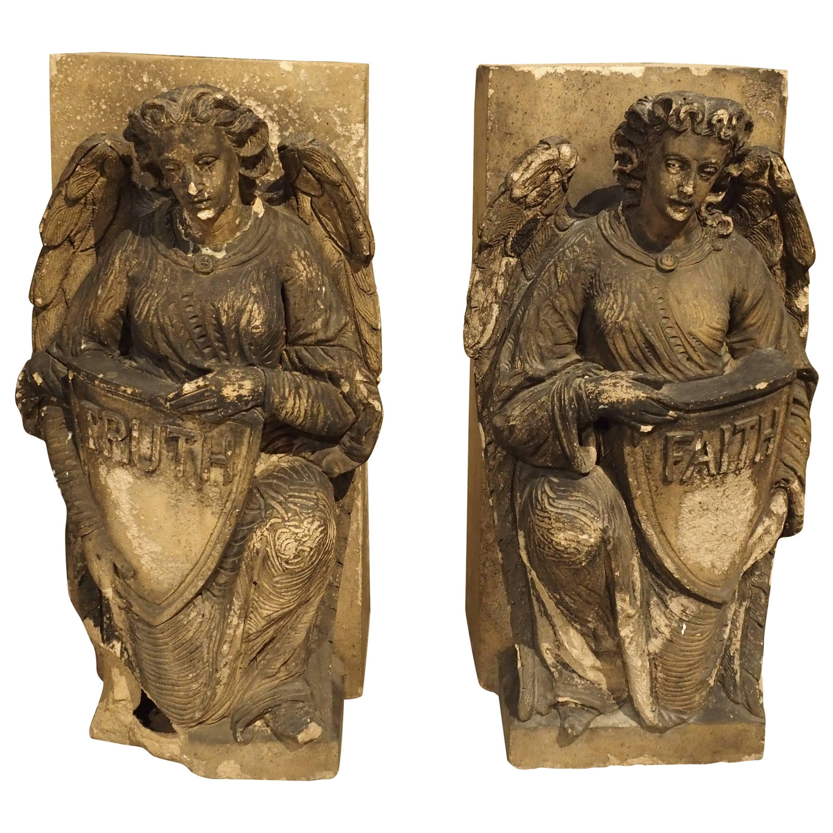 Pair of Antique Terra Cotta Building Ornaments from England, circa 1820