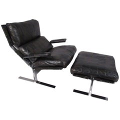 Vintage Mid-Century Modern Lounge Chair and Ottoman Attributed to Richard Hersberger