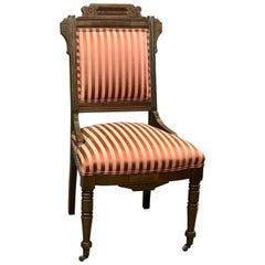 Antique Eastlake Victorian Carved Mahogany and Silk Upholstered Side Chair