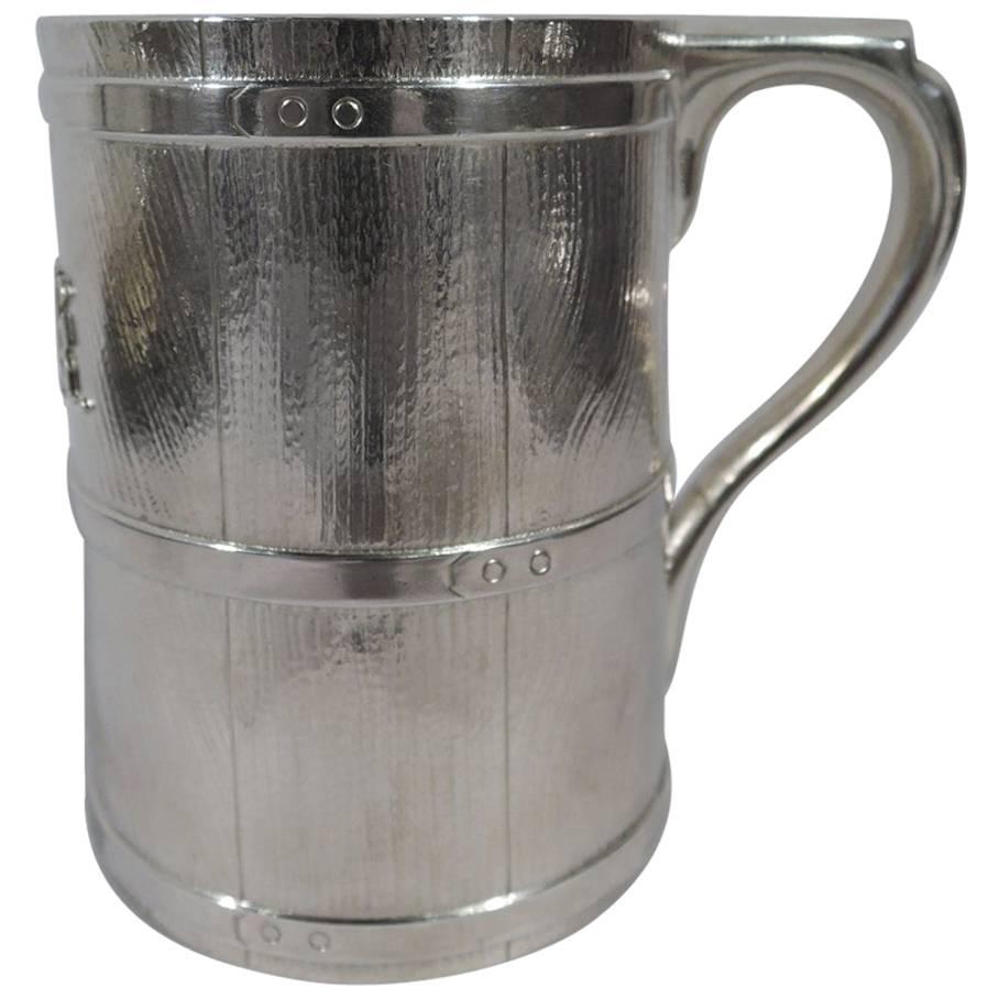Early Tiffany Sterling Silver Novelty Barrel Tankard Mug