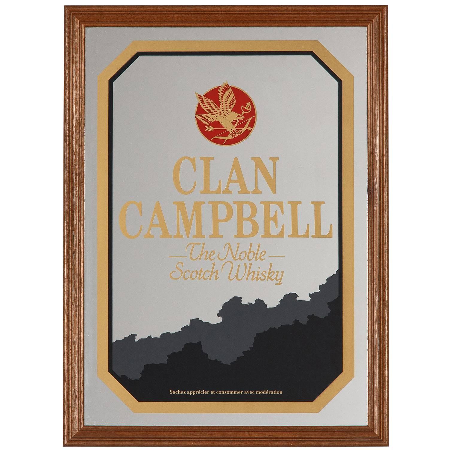 Vintage Frame with Mirrored Advertising Sign for Clan Campbell Scotch, 1980s