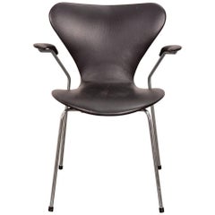 Arne Jacobsen Series 7 Black Leather Armchair for Fritz Hansen