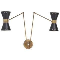 Italian Two-Armed Adjustable Metal Wall Lamp with Brass Elements