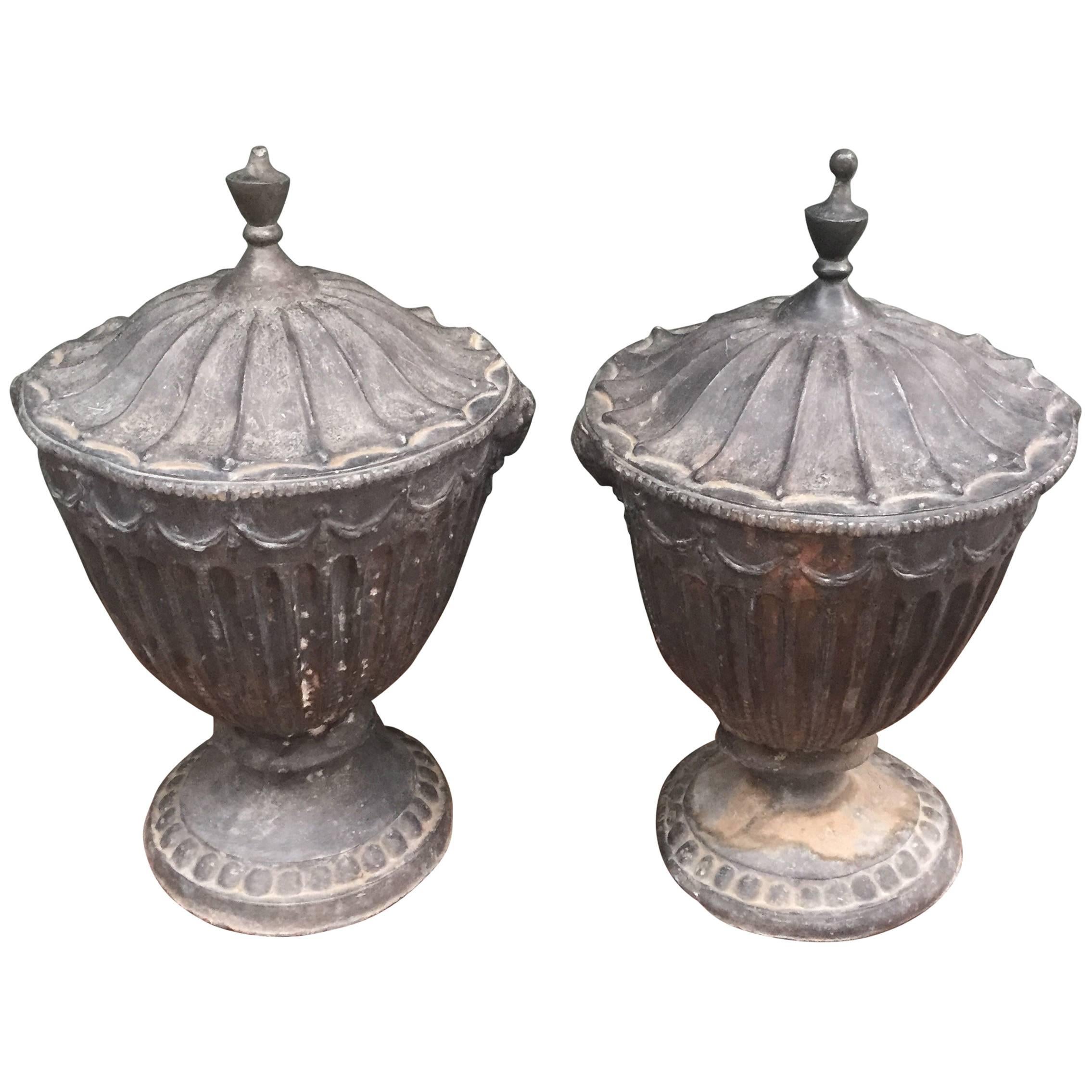 Pair of 19th Century English Lead Urns
