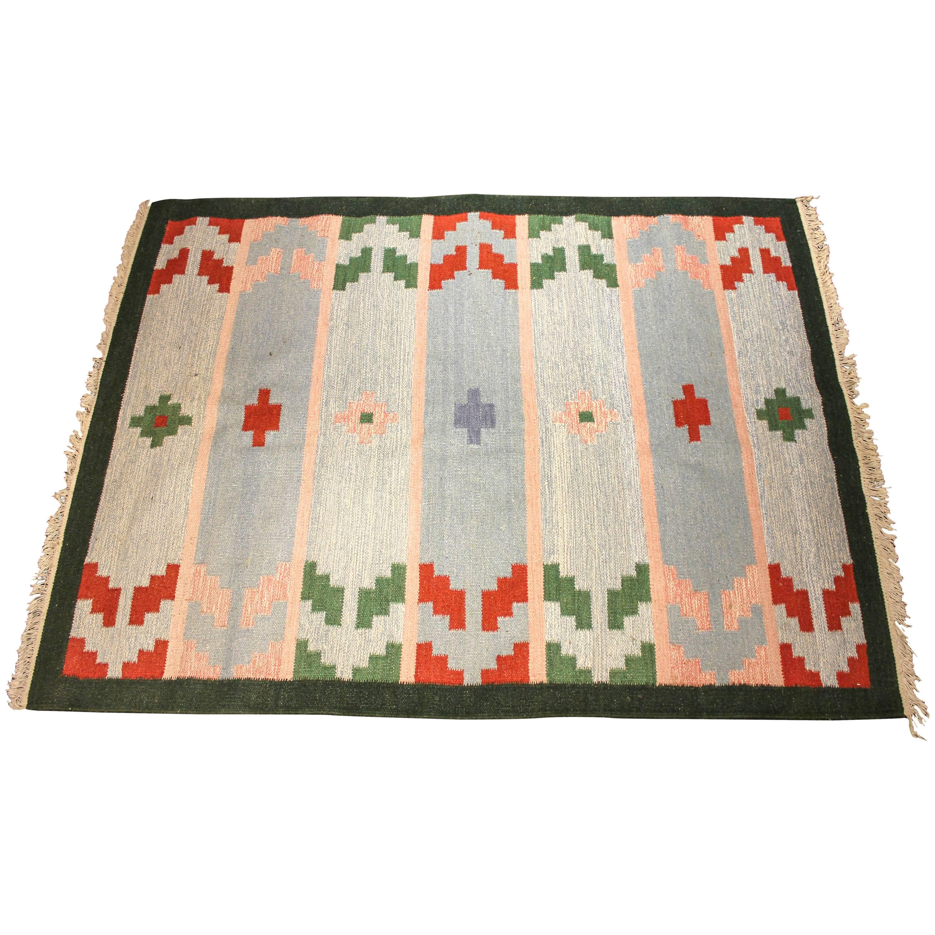 Swedish Hand Woven Flat Weave Carpet at 1stdibs