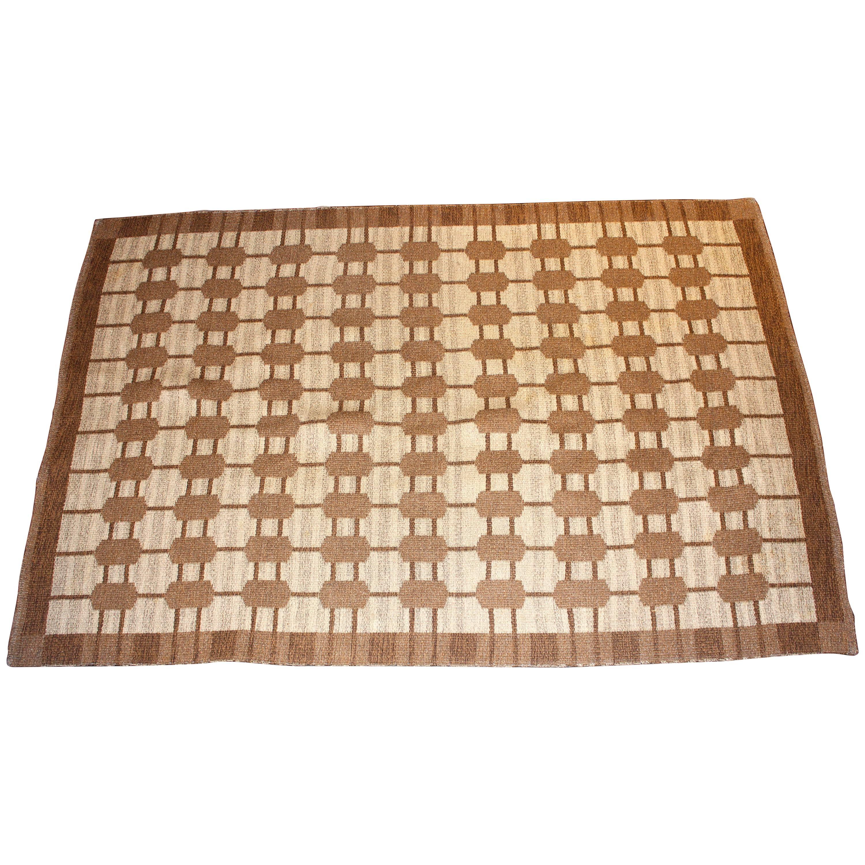 Midcentury Swedish Two-Sided Flat-Weave Carpet with Geometrical Patterns