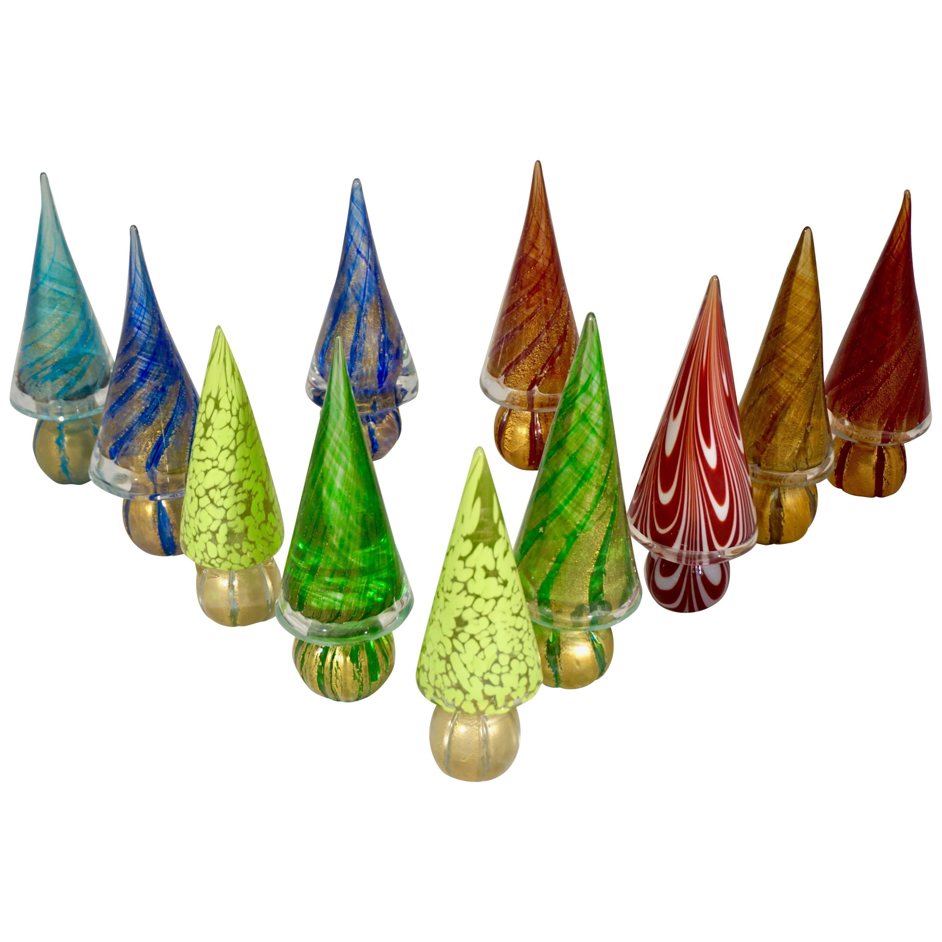 Formia 1980s Italian Vintage Colorful Murano Glass Christmas Tree Sculptures