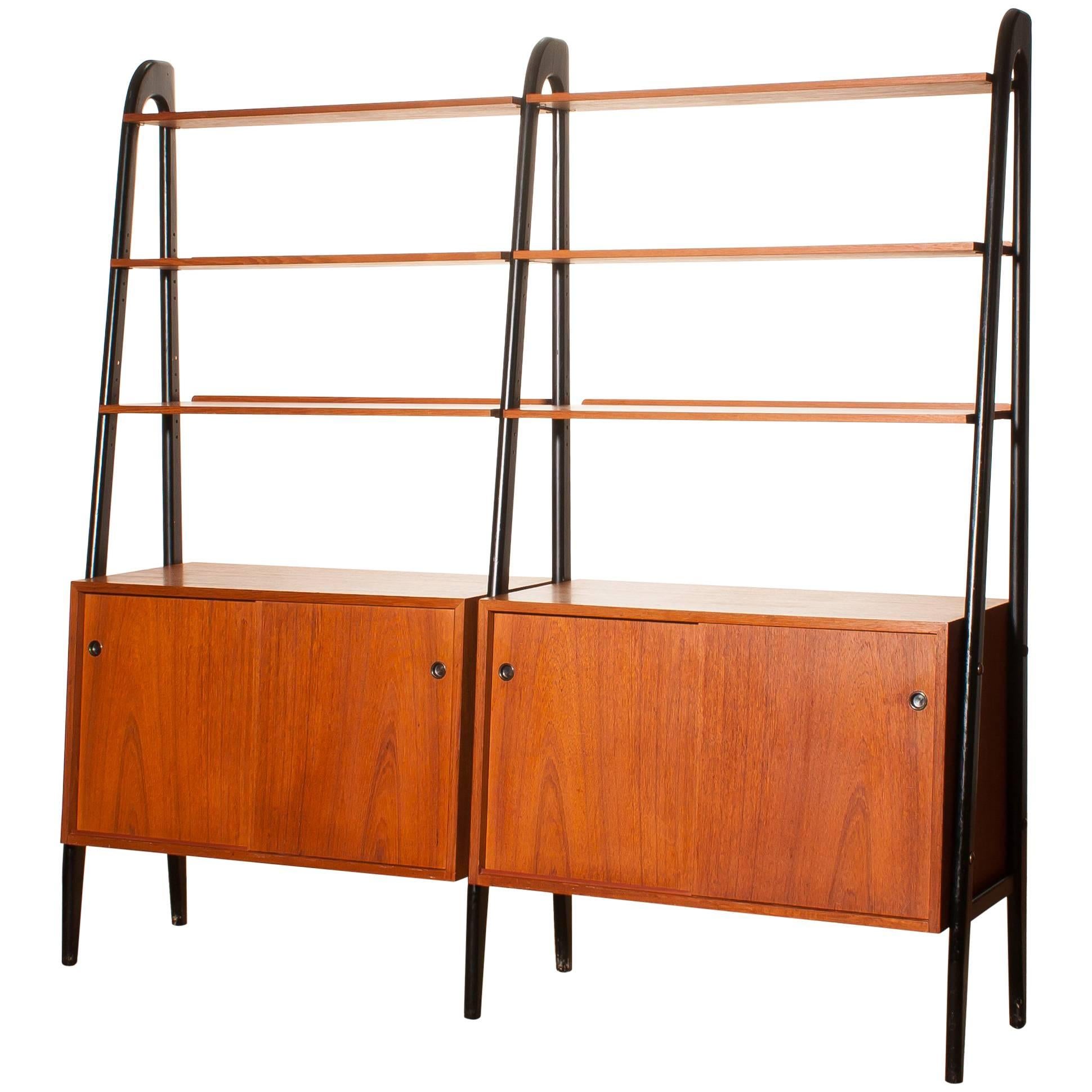 1950s, Beautiful Double Teak Bookcase Roomdivider Cabinet by Bertil Fridhagen