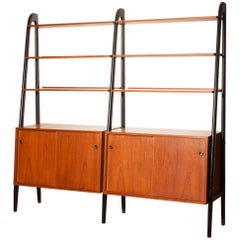 1950s, Beautiful Double Teak Bookcase Roomdivider Cabinet by Bertil Fridhagen