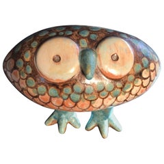 Vintage Spotted Owl, Handmade Hand-Painted Sculpture, 1970, Eva Fritz Lindner