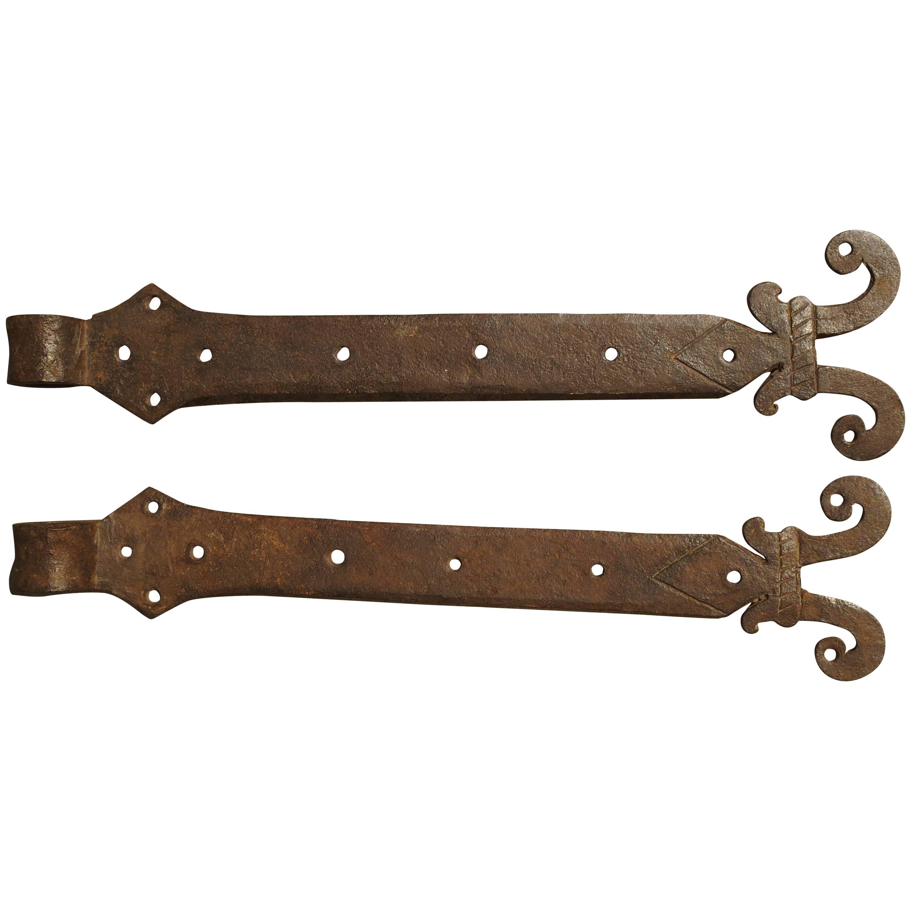 Pair of 15th Century Iron Door Straps from France For Sale
