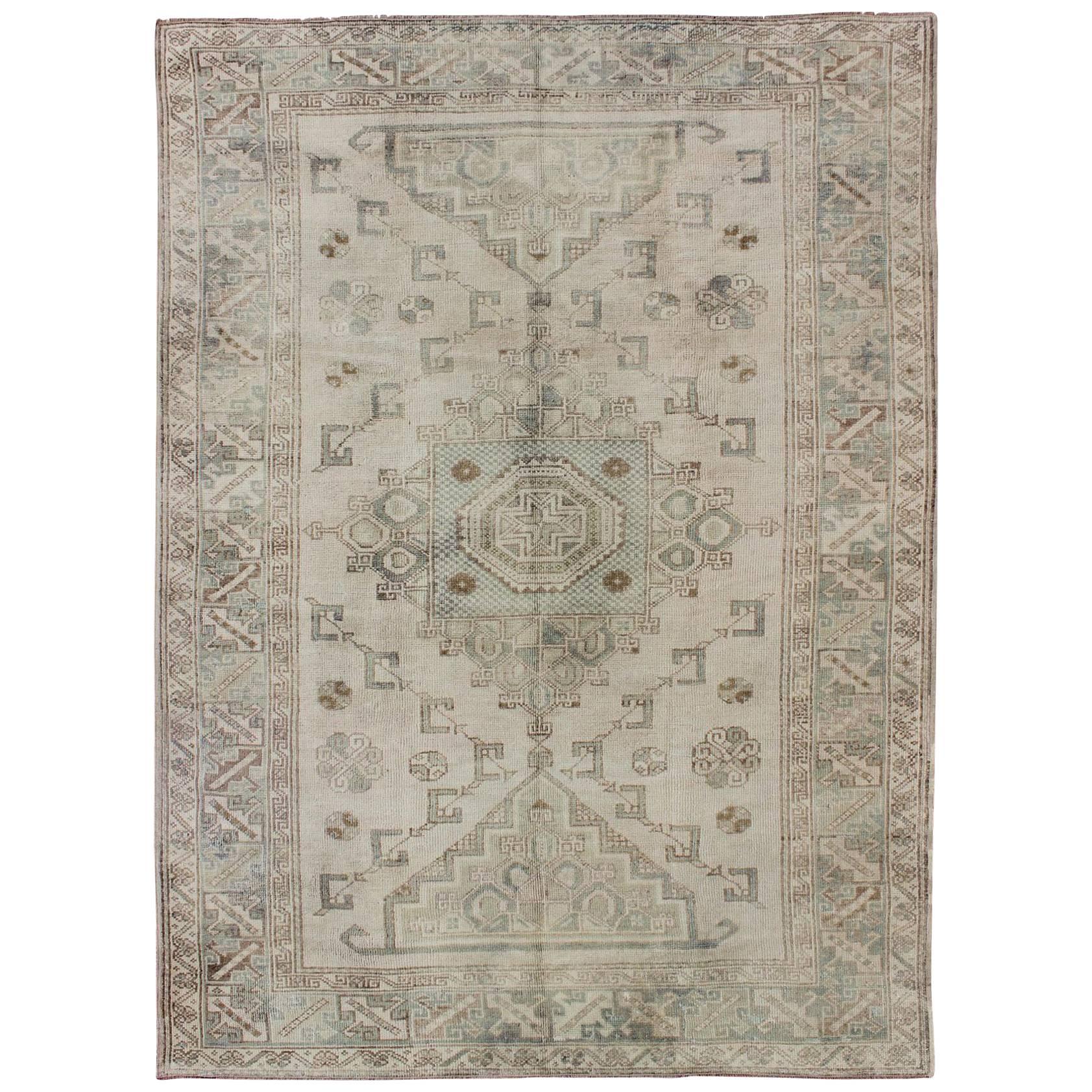 Medallion Vintage Turkish Oushak Rug with Soft Color Palette and Muted Tones