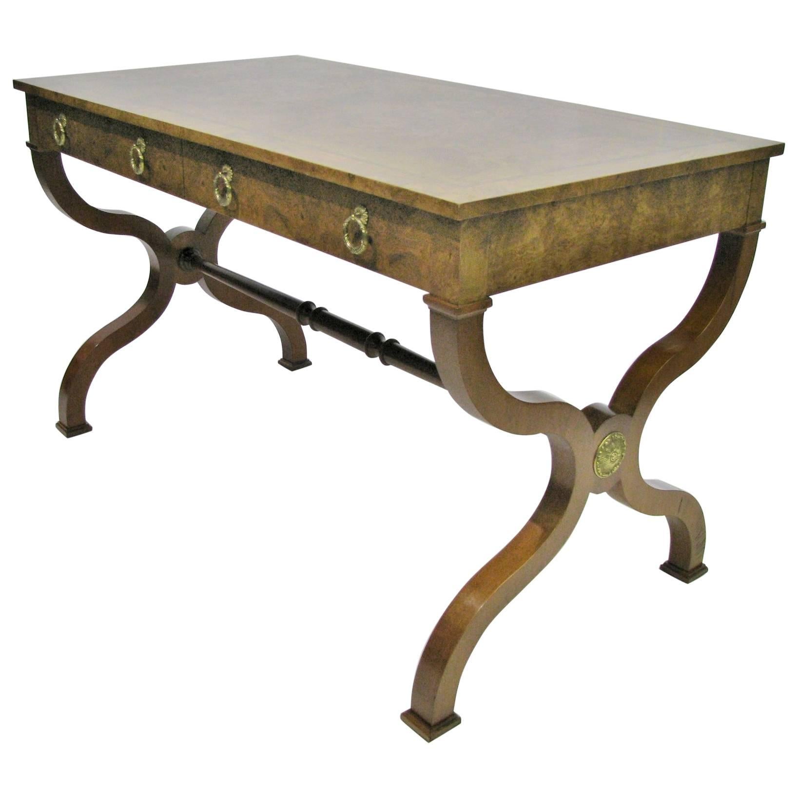 Baker Furniture Regency Style Writing Desk with Burled Walnut Veneer For Sale