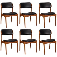 Set of Six Danish Teak and Leather Dining Chairs by Erik Buch for O.D. Mobler