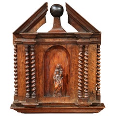 18th Century French Carved Walnut Panel Including Niche with Mother and Child