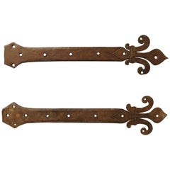 Antique Pair of 15th Century Fleur-de-Lys Iron Door Straps from France