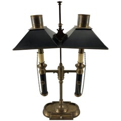 Double Bouillotte Brass and Painted Tole Lamp