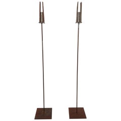 20th Century Pair of Tall / Floor Iron Candlesticks