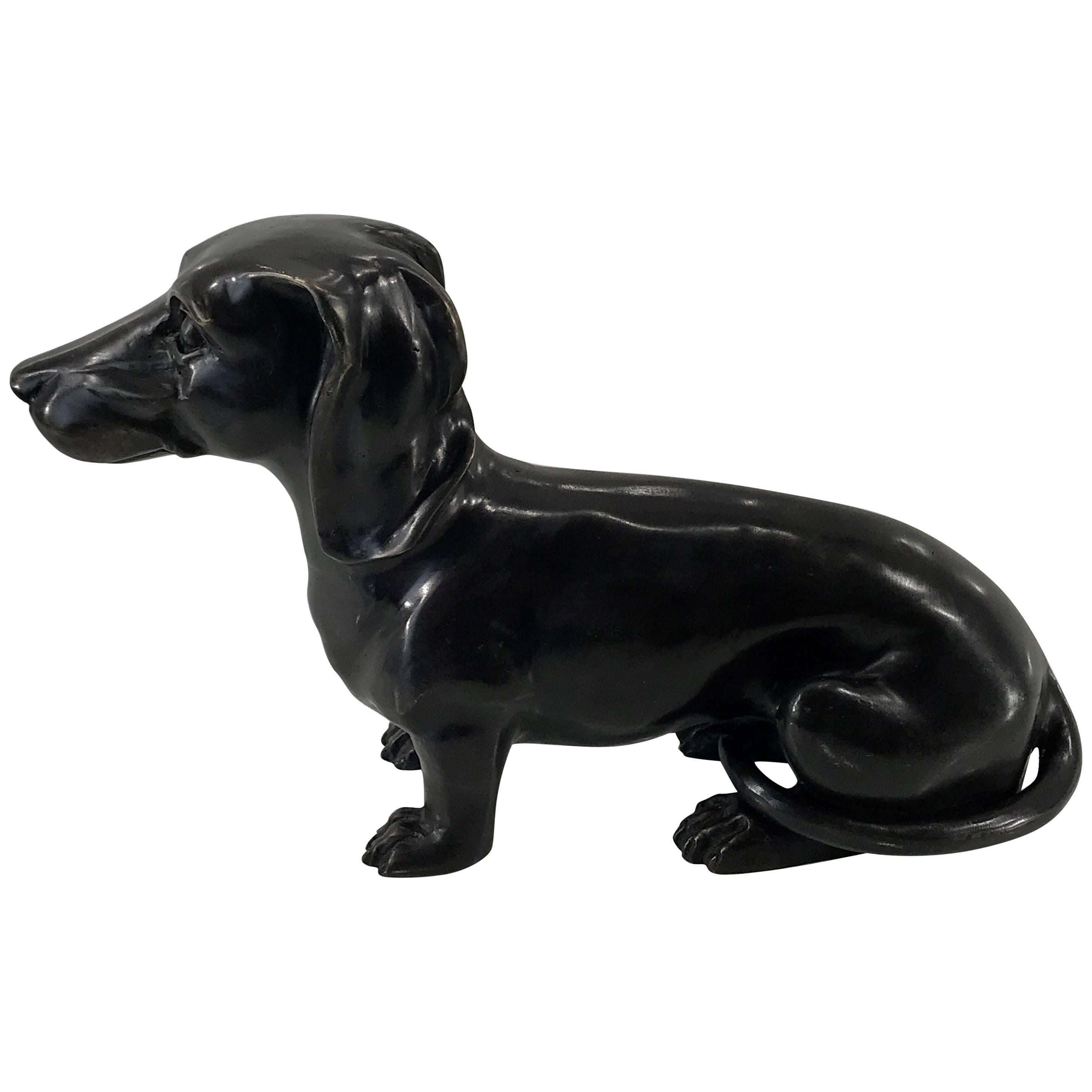 Midcentury Bronze Figure of a Seated Dachshund