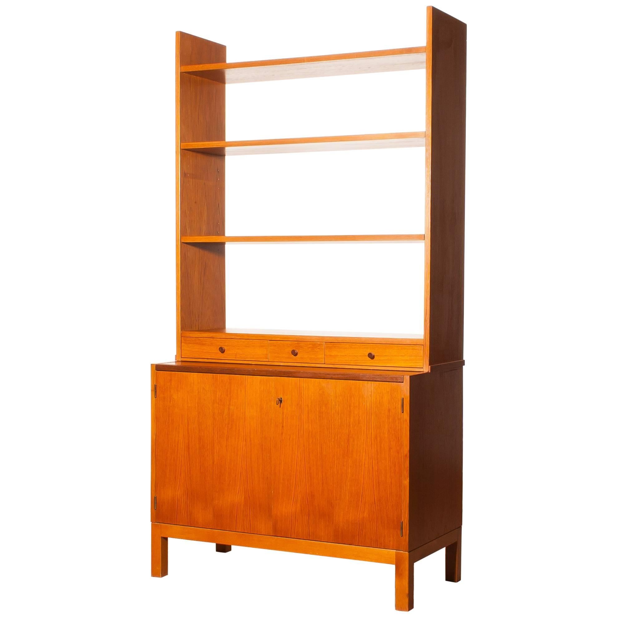 1950s, Teak Secretaire Bookcase Kitchen Cabinet