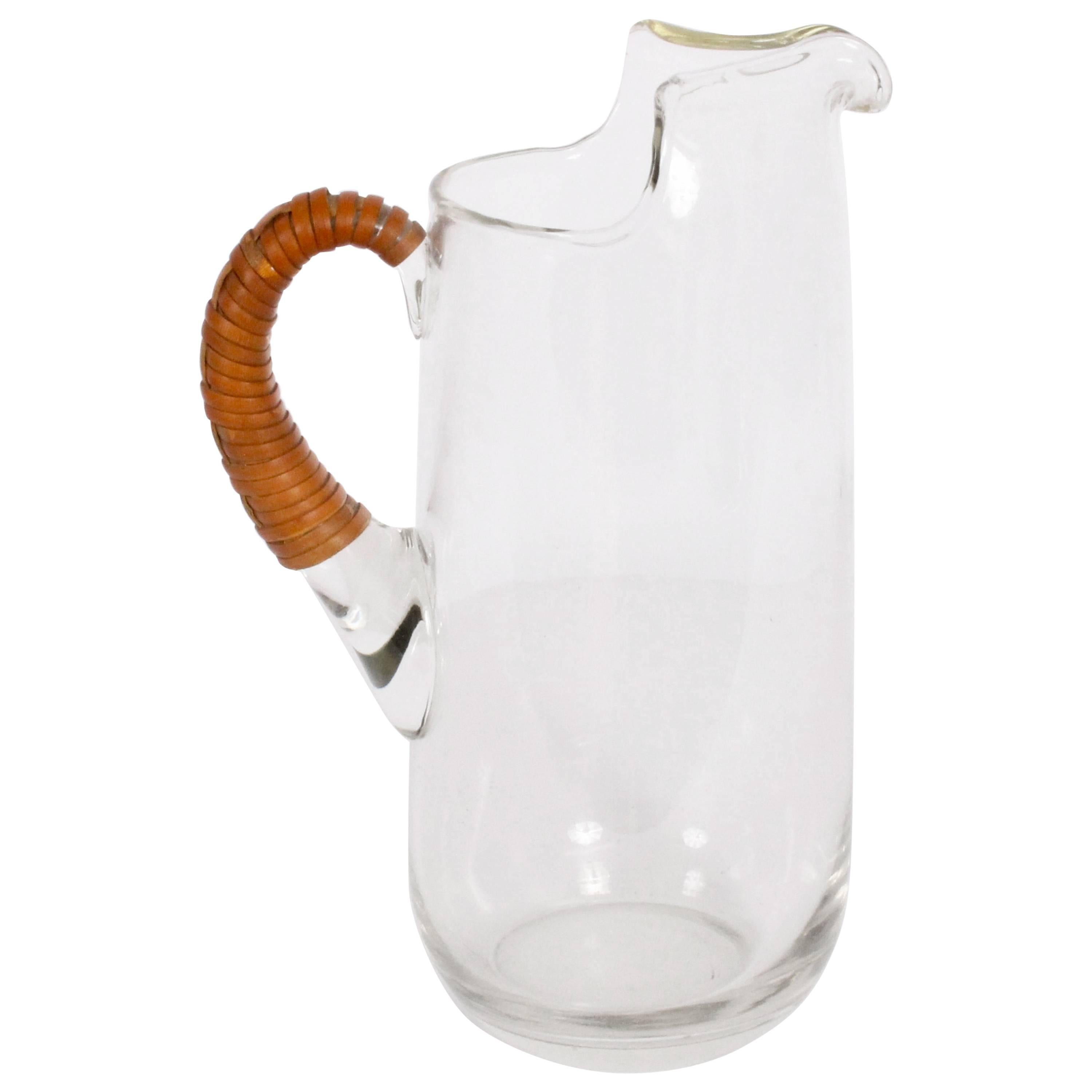 1950s Carl Auböck Glass Pitcher with Cane Wrapped Handle