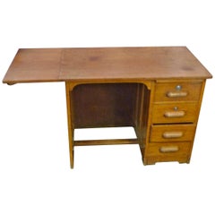 Vintage French 1940s School Writing Desk with Extension Flap and Four Drawers.