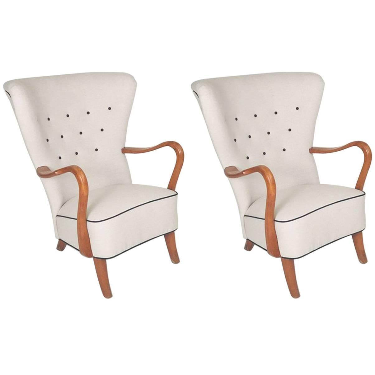 Pair of Danish 1940s Open Armchairs by Alfred Christensen