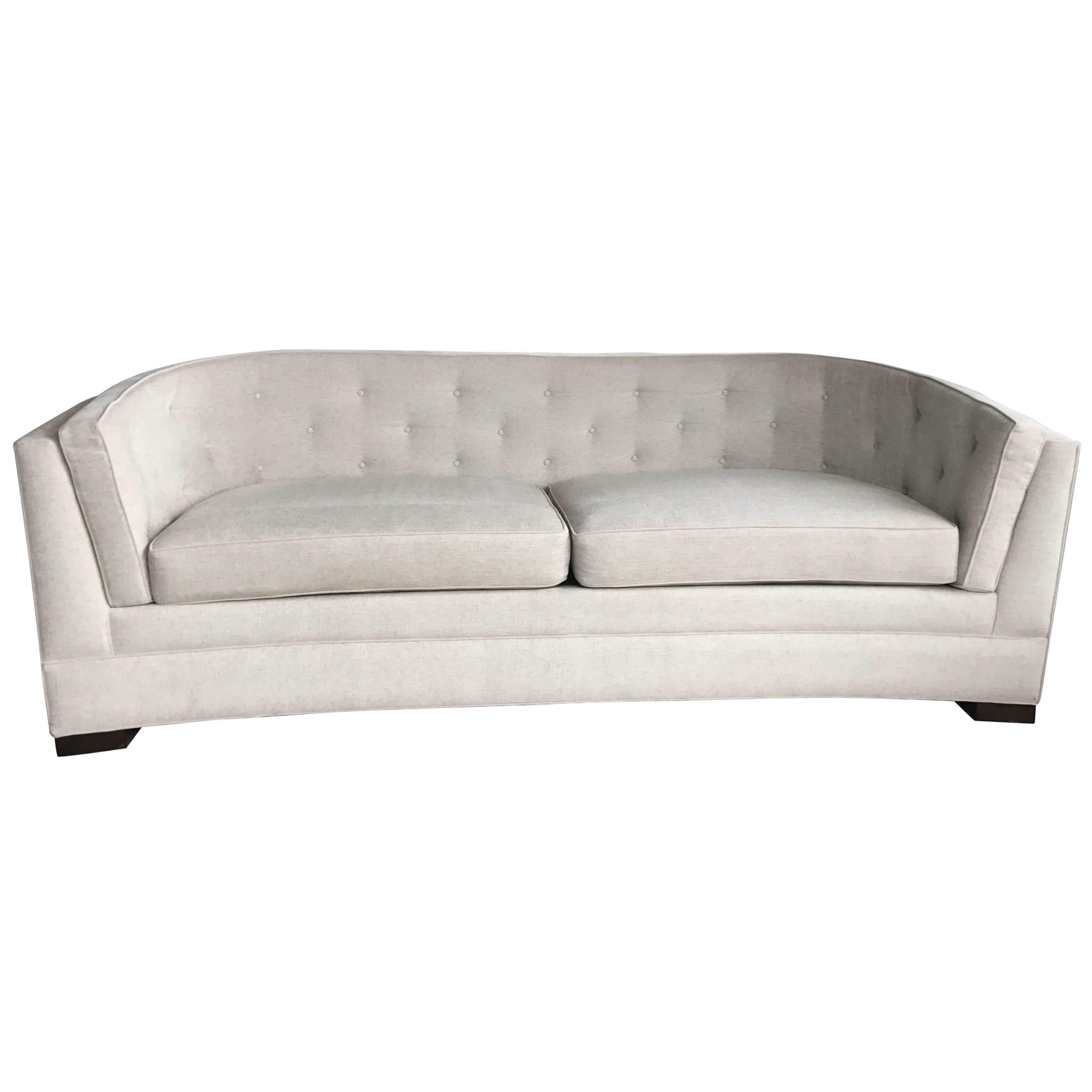 Bespoke Curved Low Profile Sofa with Tufted Back For Sale