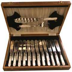 Silver Plate and Mother-of-Pearl Fish Set with Box