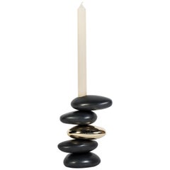 Contemporary Blackened and Polished Brass 5 Stack 'Stone' Candleholder by Konekt