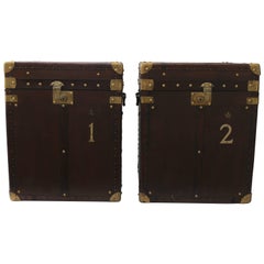 Pair of English Trunks in Leather with Brass Mounts Pair of English Trunks in Leather with Brass Mounts
