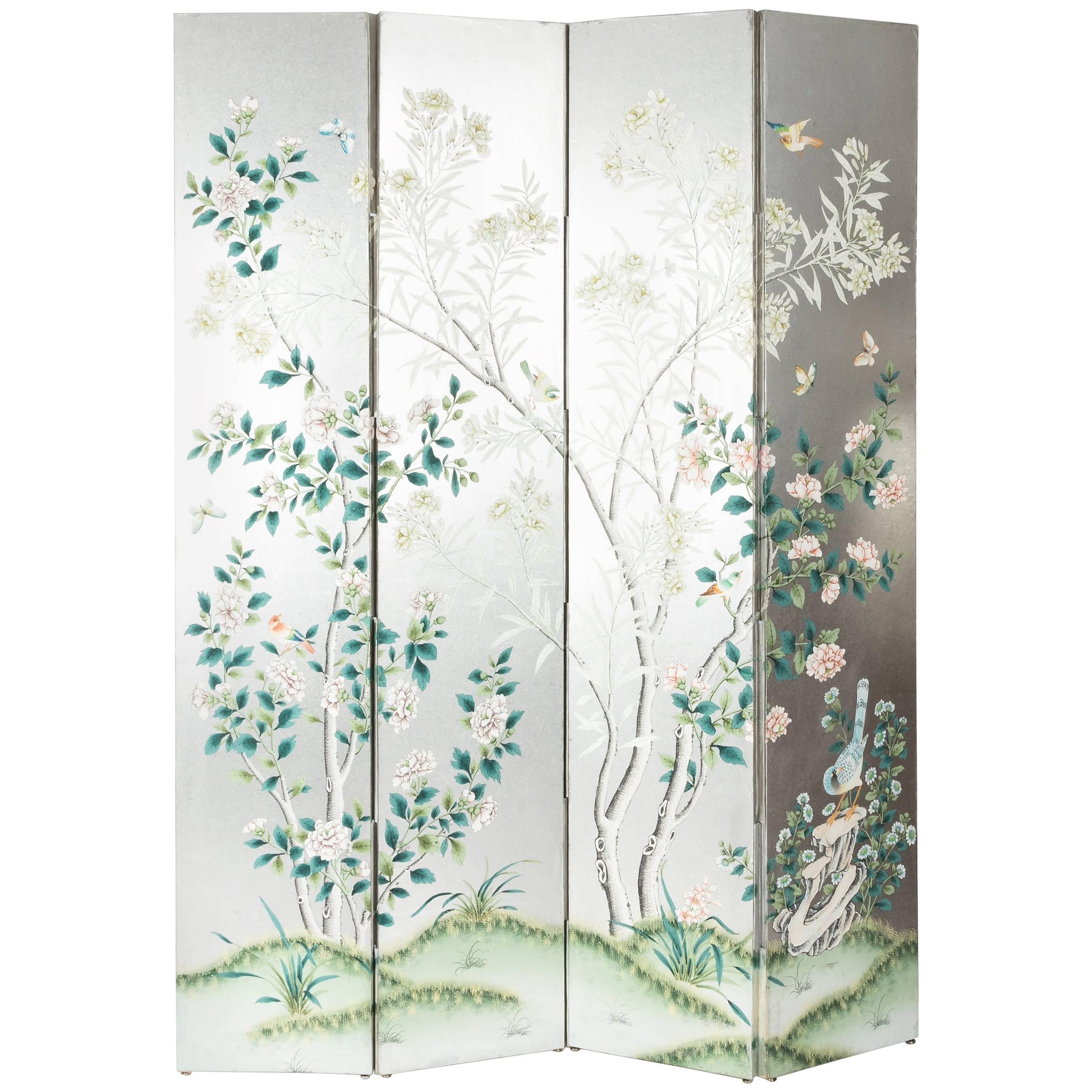 Silver Four-Panel Chinese Screen by Gracie