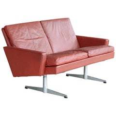 Danish 1960s Two-Seat Airport Sofa in Red Leather