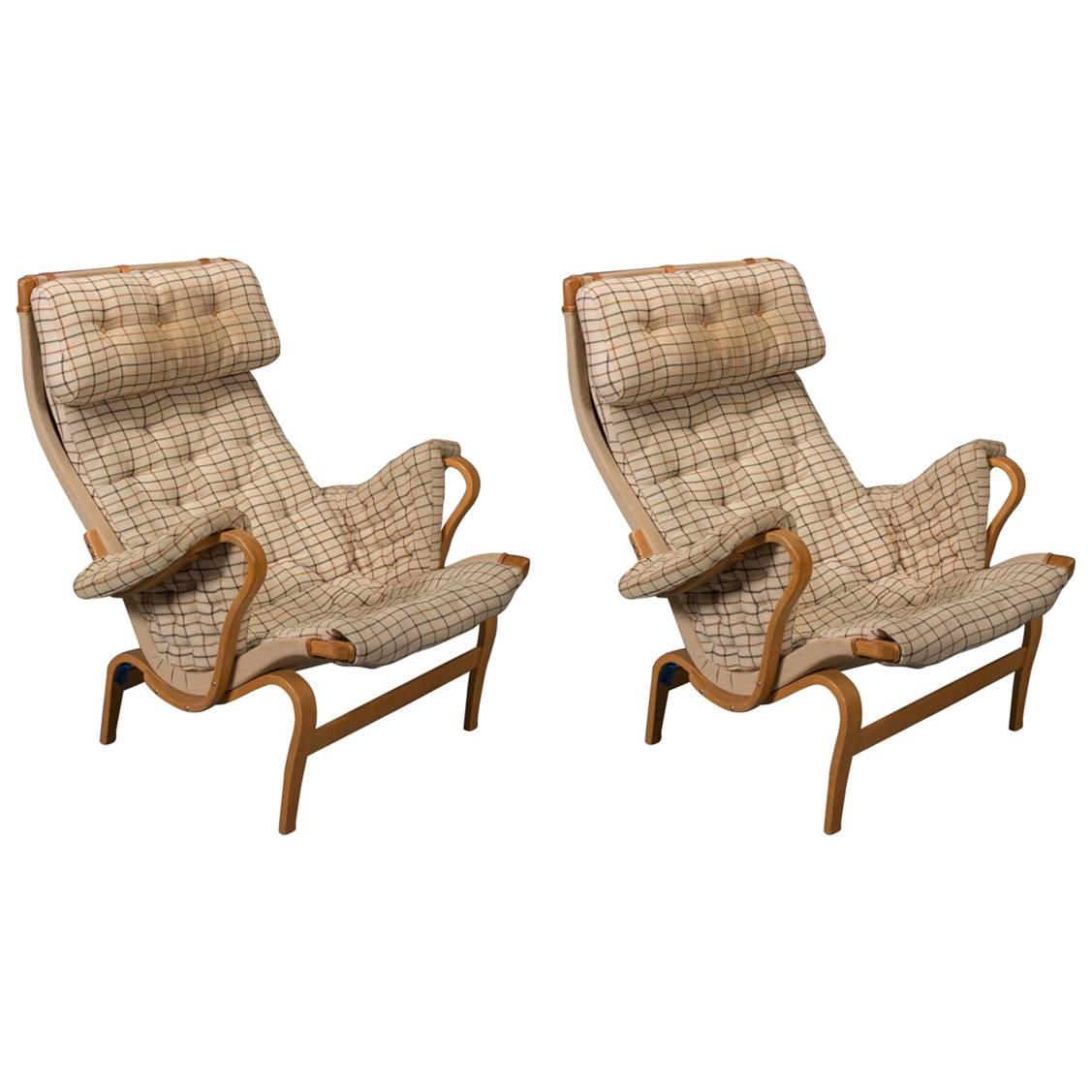 Pair of Pernilla Lounge Chairs in Beech by Bruno Mathsson for DUX