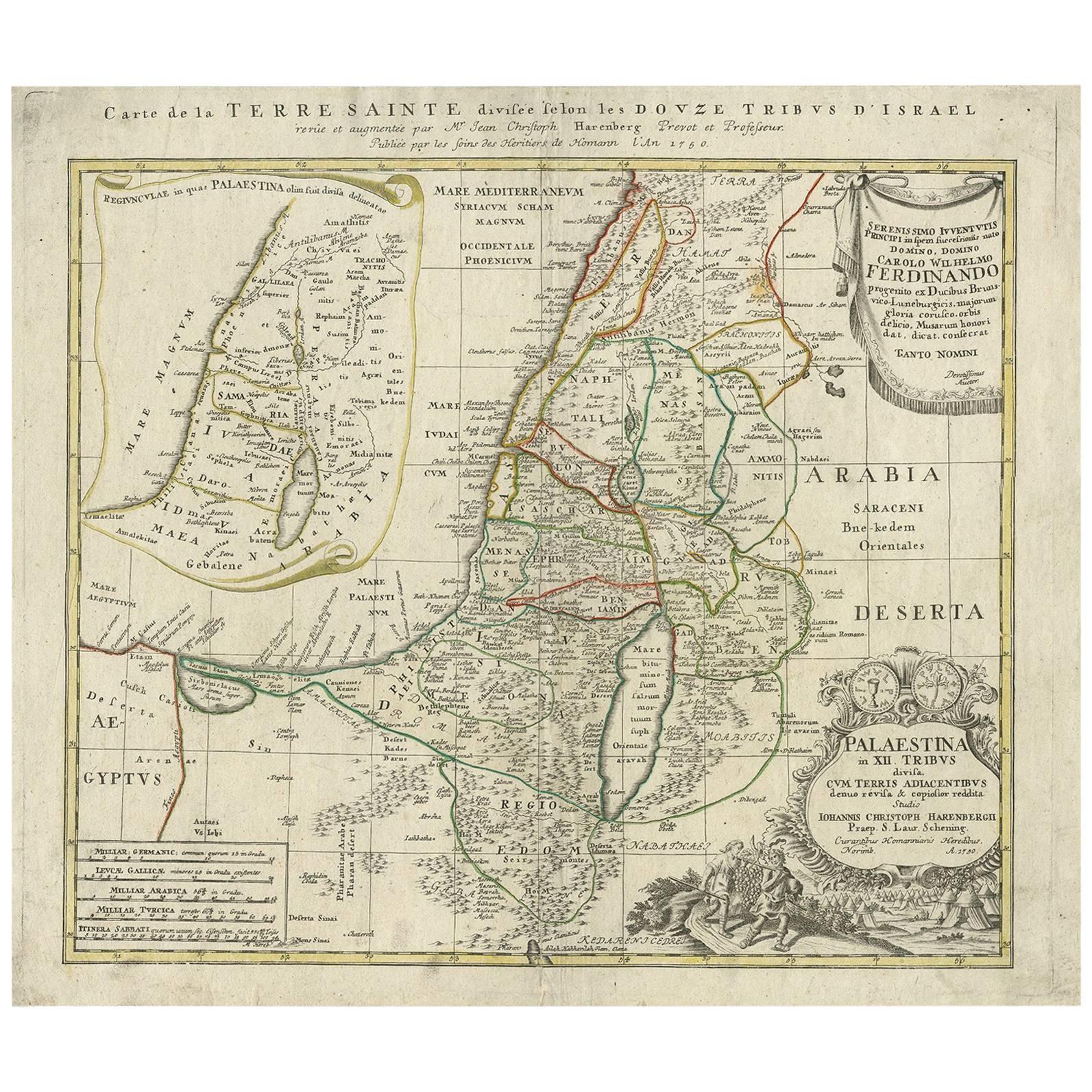 Antique Map of Palestine 'Holy Land' by J.B. Homann, circa 1750