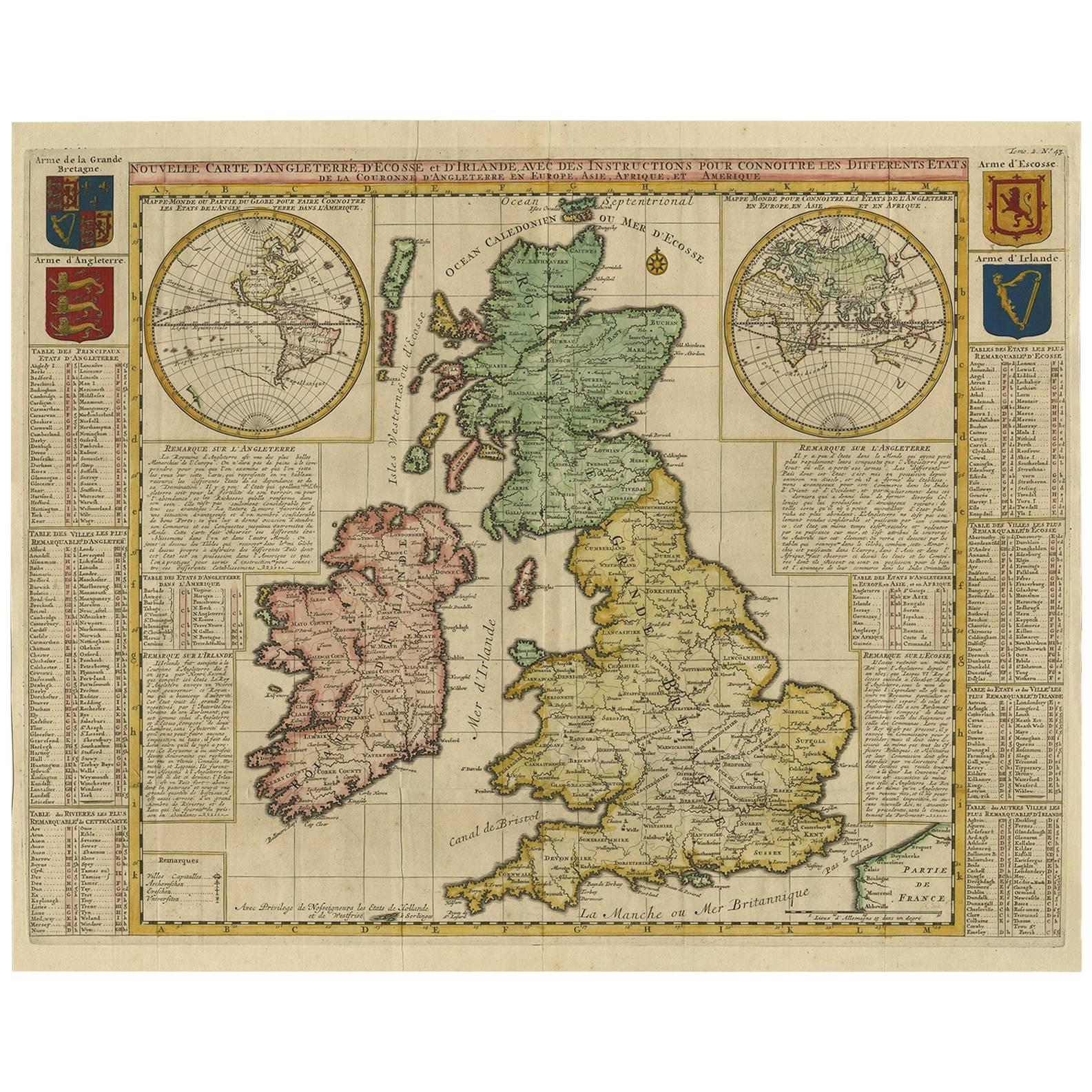 Antique Map of the British Isles by H. Chatelain, 1719 For Sale