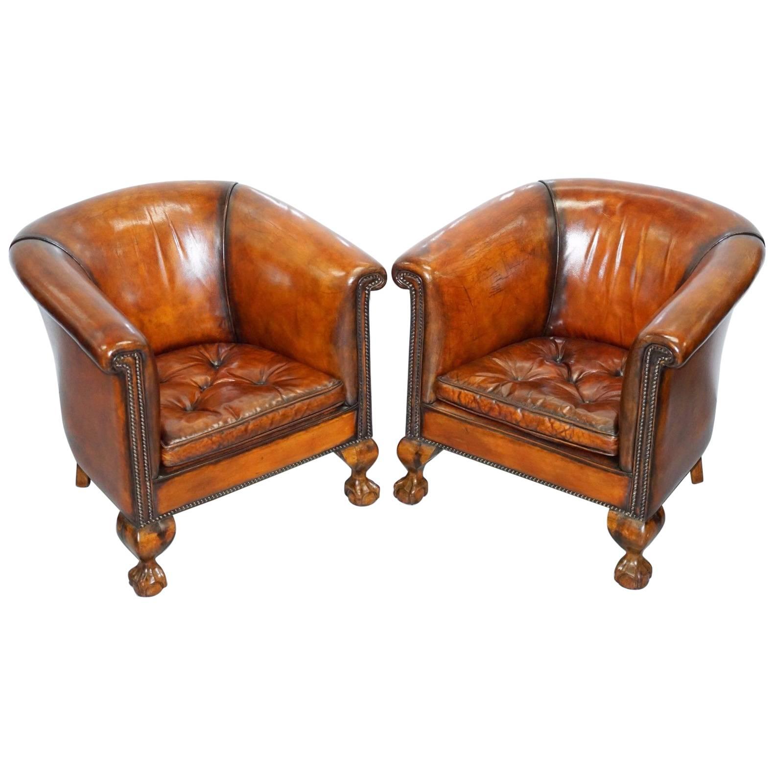 Pair of Victorian Thomas Chippendale Style Restored Tub Armchairs Claw and Ball