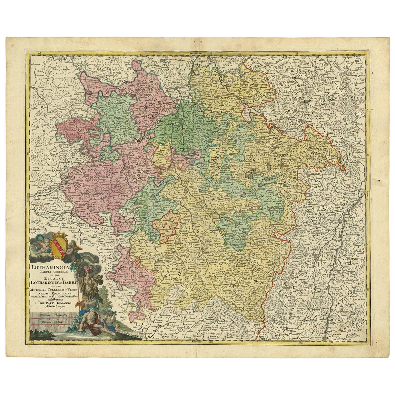 Antique Map of the Lorraine 'North-East France' by J. B. Homann, circa 1720 For Sale