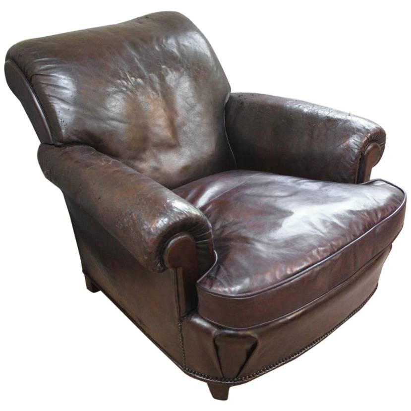 Large Late 19th Century Leather Armchair For Sale