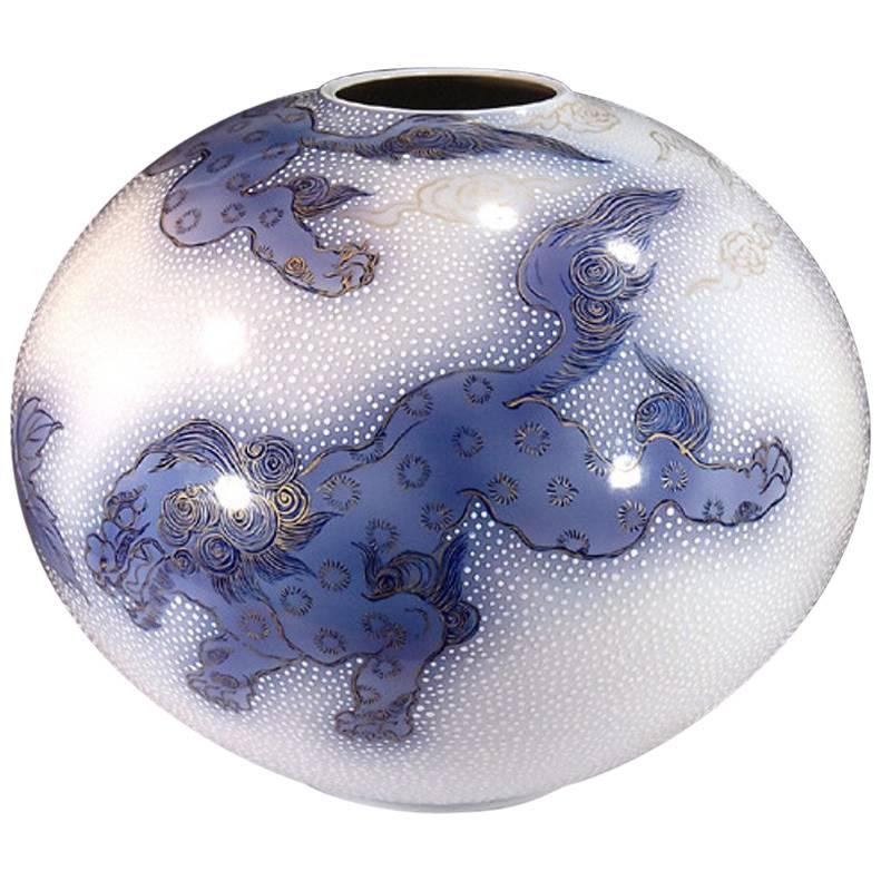 Fujii Tadashi Japanese Blue and White Contemporary Porcelain Vase