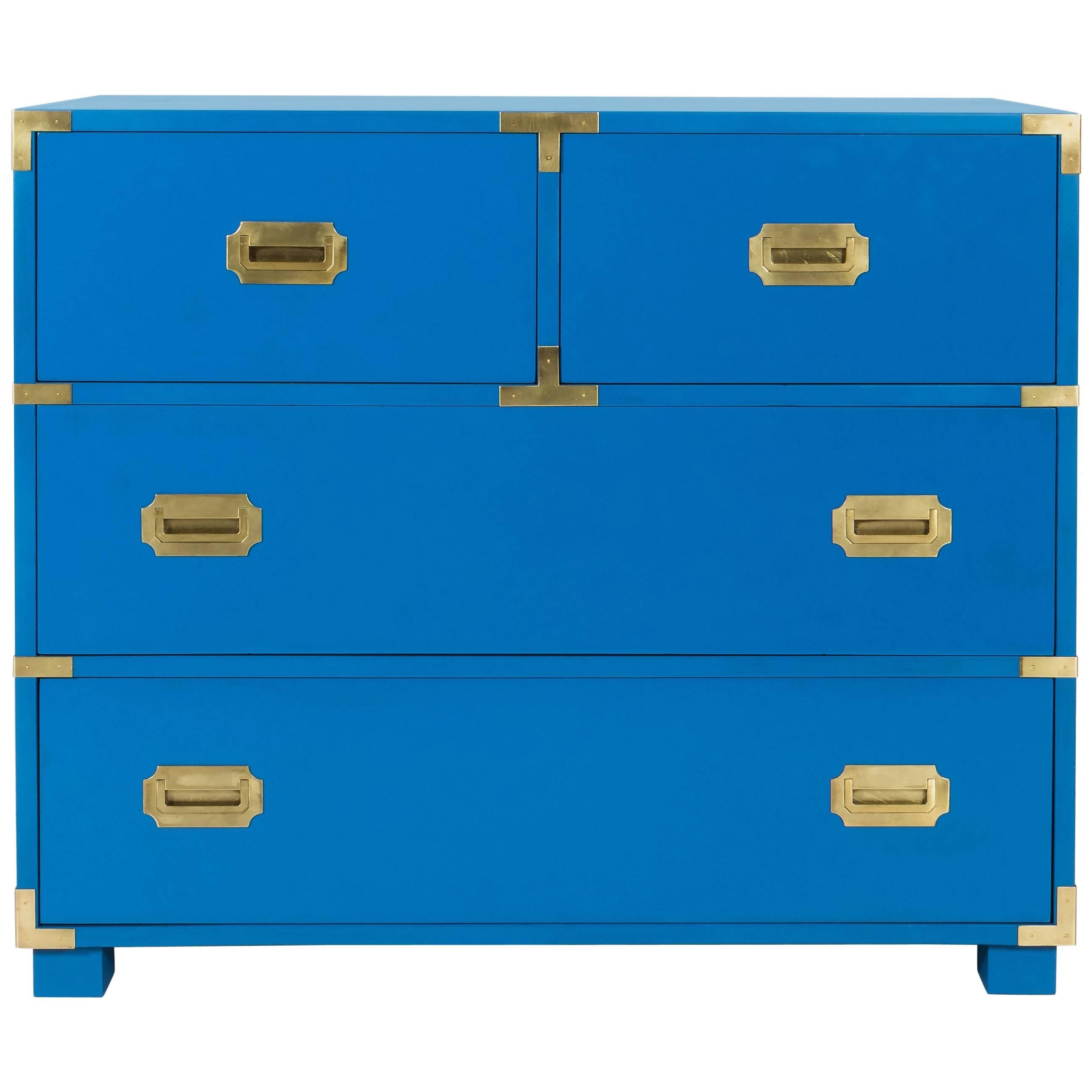 1970s Newly Refinished Baker Blue Campaign Dresser
