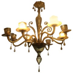 Zecchin Cappellin Venini Pagliesco Art Deco Eight-Light Murano Chandelier