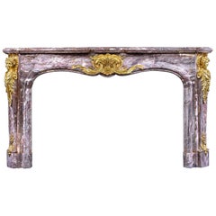 Louis XV Style Antique Rococo Fireplace in Fleur de Pecher Marble