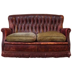 Small 1940s Spanish Burgundy Leather Sofa