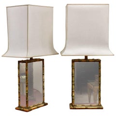 Unusual Pair of Faux Bamboo and Glass Table Lamps