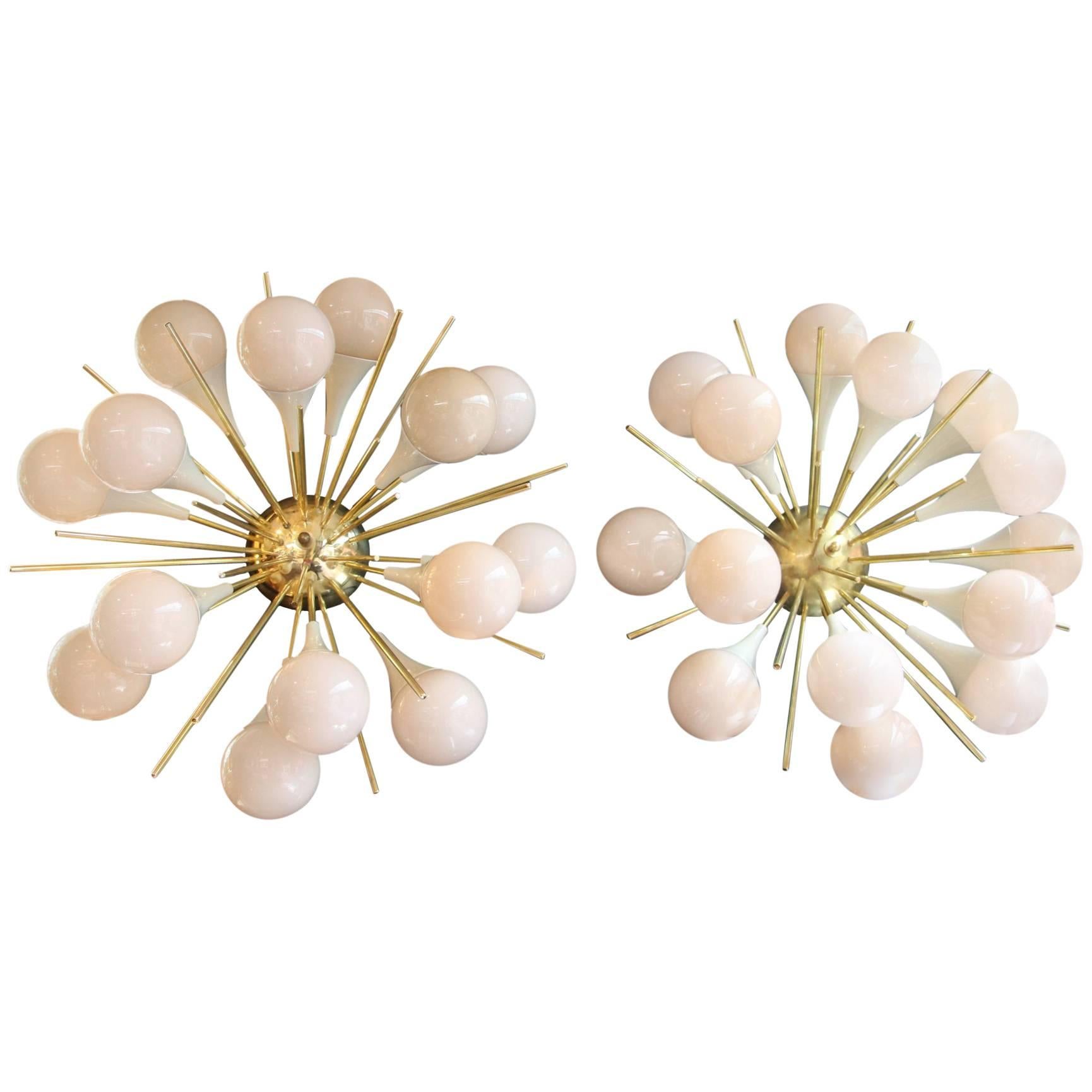 Pair of Half Sputnik Sconces in Light Pink-Beige Murano Glass, Flower Shape