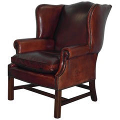 Georgian Wingback Vintage Leather Fireside Armchair Oxblood Heritage Leather Etc