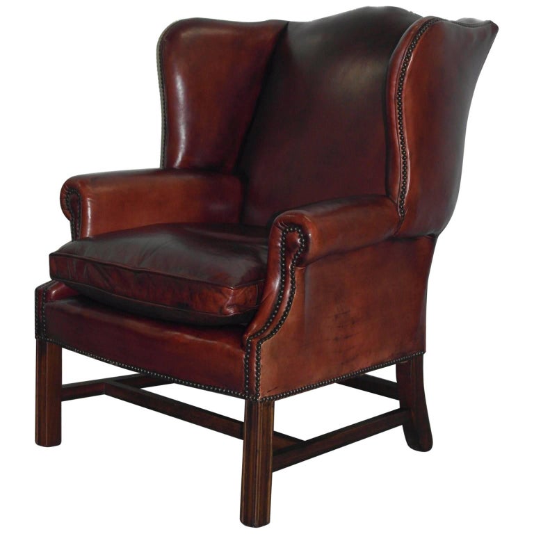 Georgian Wingback Vintage Leather, Leather Fireside Armchair