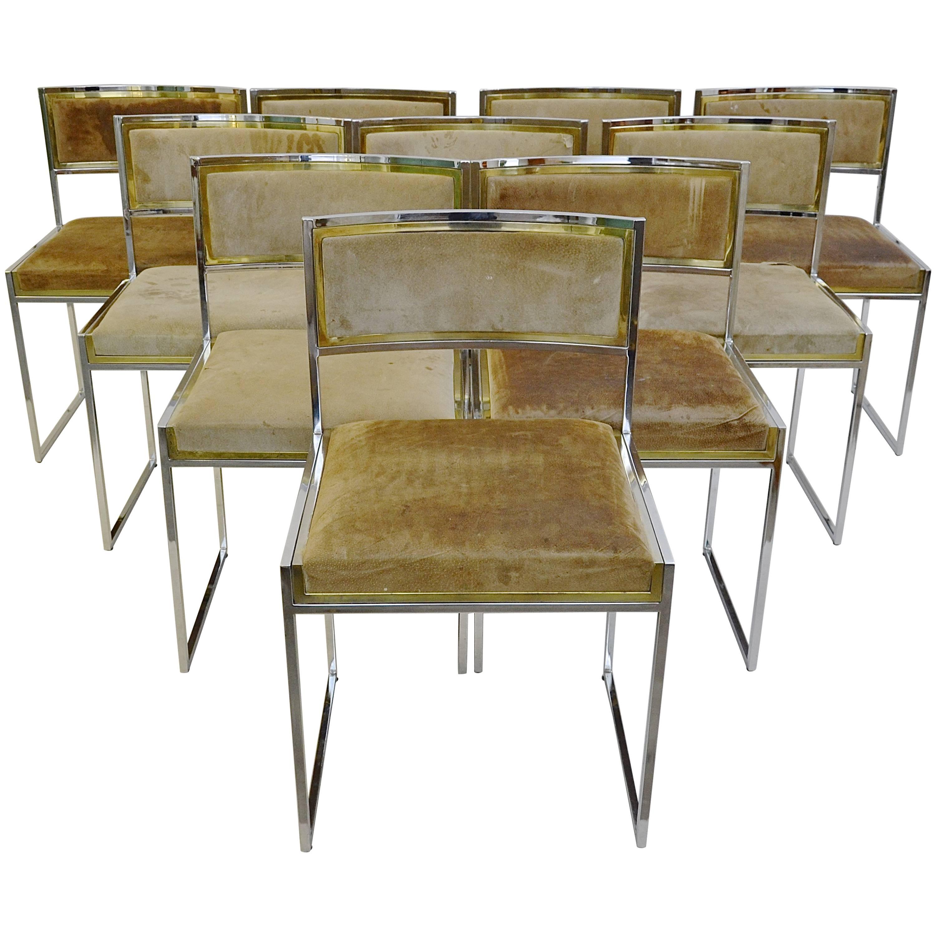 Set of 22 1970s Willy Rizzo Chairs in Brass and Chrome to be Re-Upholstered